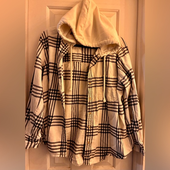 American Eagle Plaid Hooded Shirt - Picture 1 of 6
